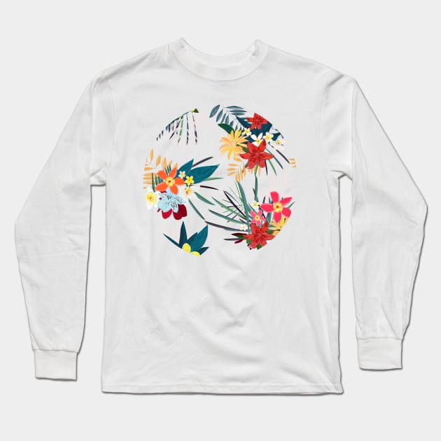 Frangipani, lily palm leaves tropical vibrant colored trendy flower Long Sleeve T-Shirt by GULSENGUNEL